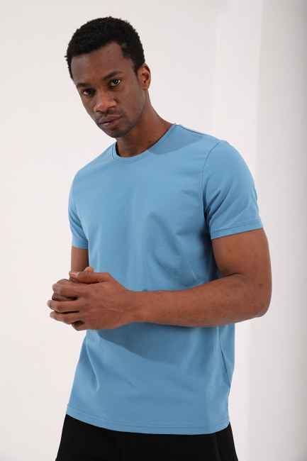 Kirli Mavi Erkek Basic Kısa Kol Standart Kalıp O Yaka T-shirt - 87911 - Thumbnail