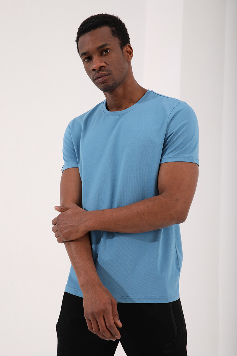 Kirli Mavi Erkek Basic Kısa Kol Standart Kalıp O Yaka T-shirt - 87911