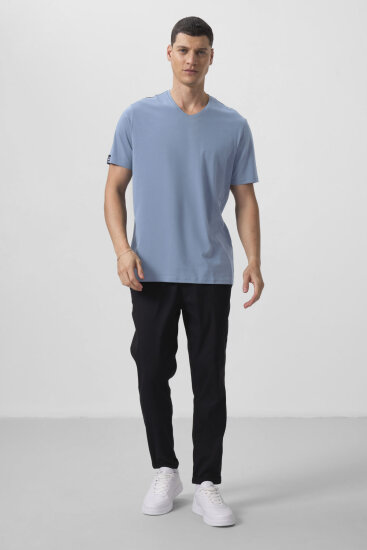 Kirli Mavi Basic Kısa Kol Standart Kalıp V Yaka Erkek T-Shirt - 87912 
