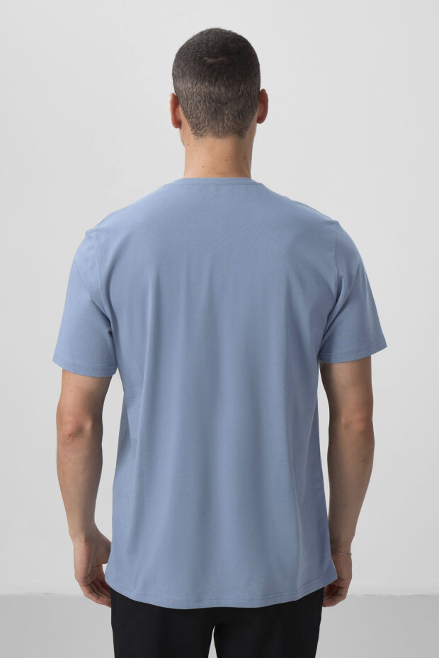 Kirli Mavi Basic Kısa Kol Standart Kalıp V Yaka Erkek T-Shirt - 87912 - 6