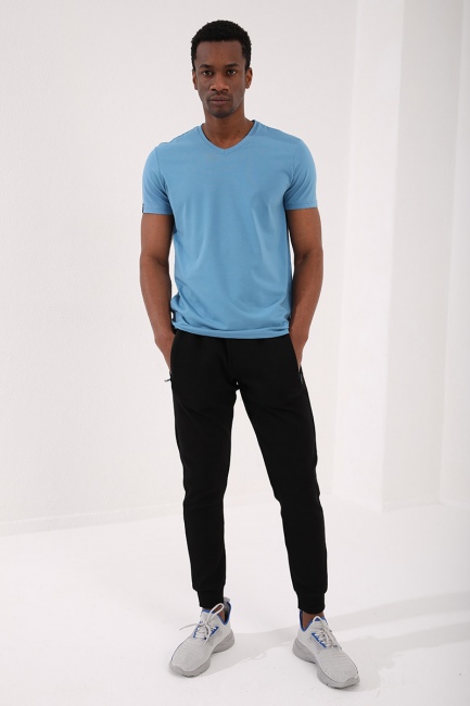 Kirli Mavi Basic Kısa Kol Standart Kalıp V Yaka Erkek T-Shirt - 87912 - Thumbnail