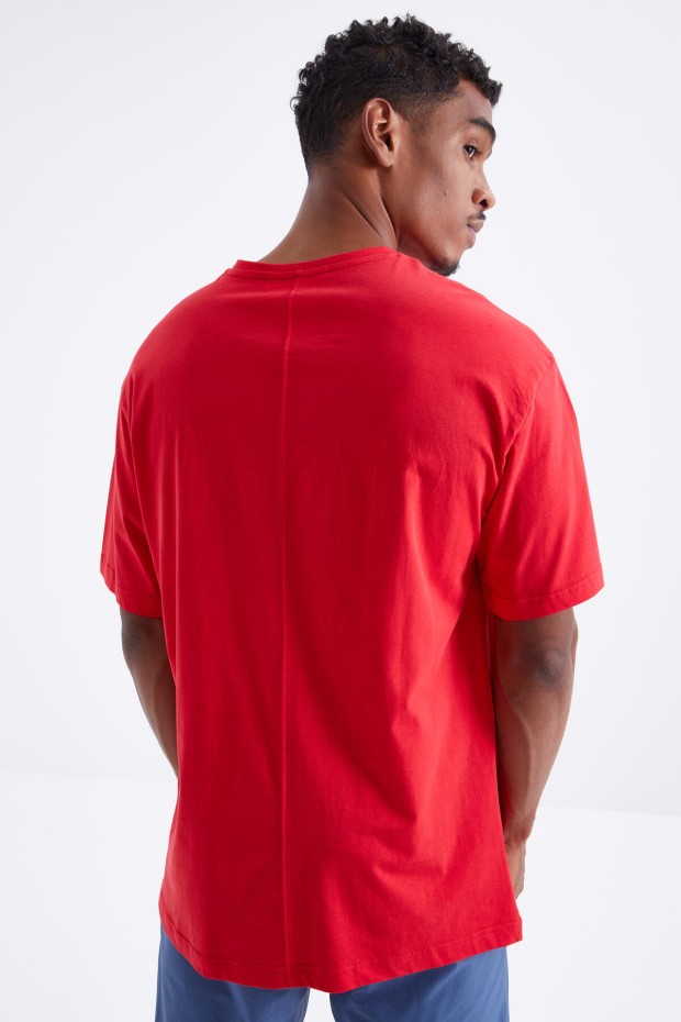 Kırmızı Air Baskılı O Yaka Erkek Oversize T-Shirt - 88097