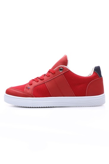 Kırmızı Bağcıklı Suni Deri Detaylı Erkek Spor Ayakkabı - 89065 - Thumbnail