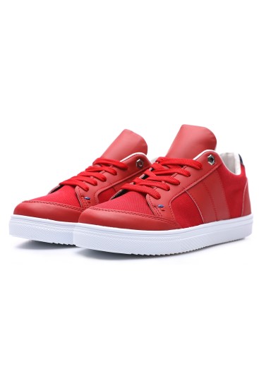 Kırmızı Bağcıklı Suni Deri Detaylı Erkek Spor Ayakkabı - 89065 - Thumbnail