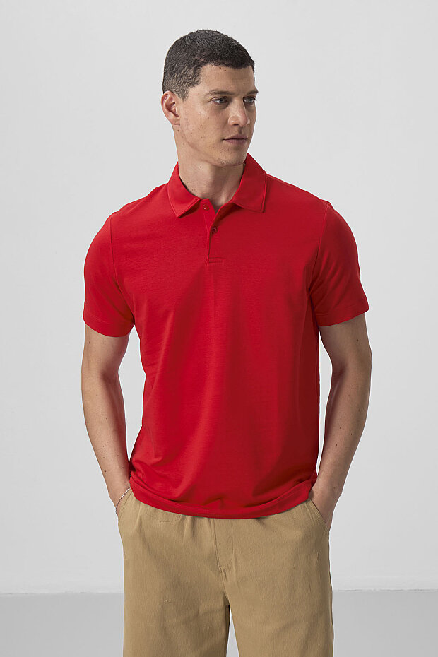 Kırmızı Standart Kalıp Basic Polo Yaka Erkek T-Shirt - 87768 - 3