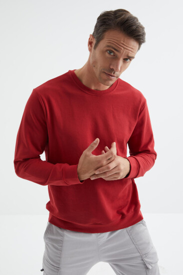 Kırmızı Basic O Yaka Rahat Form Erkek Sweatshirt - 88053 