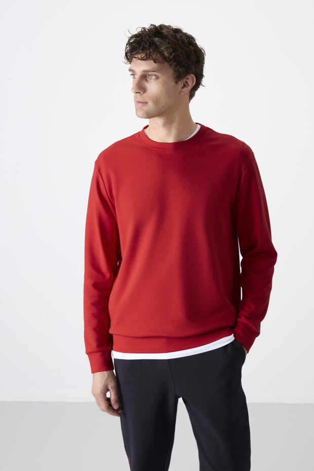 Kırmızı Basic O Yaka Rahat Form Erkek Sweatshirt - 88053 - 1