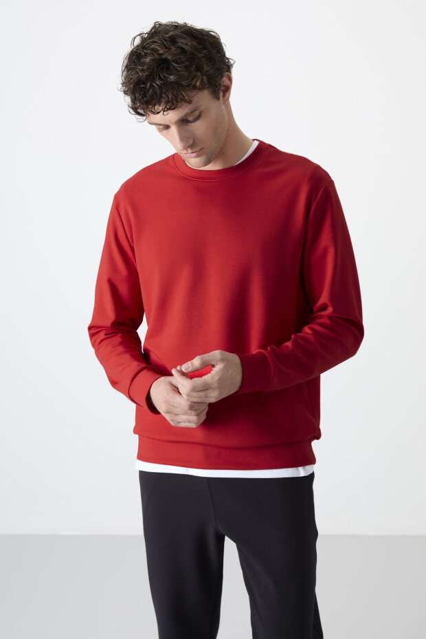 Kırmızı Basic O Yaka Rahat Form Erkek Sweatshirt - 88053 - 4