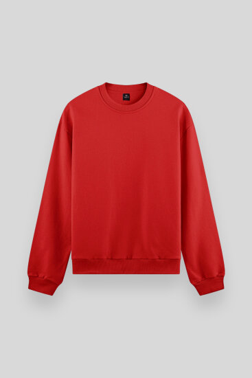 Kırmızı Basic O Yaka Rahat Form Erkek Sweatshirt - 88053 