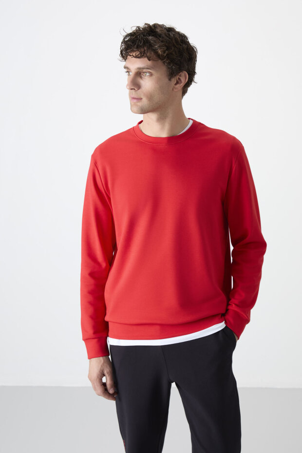 Kırmızı Basic O Yaka Rahat Form Erkek Sweatshirt - 88053 - 5
