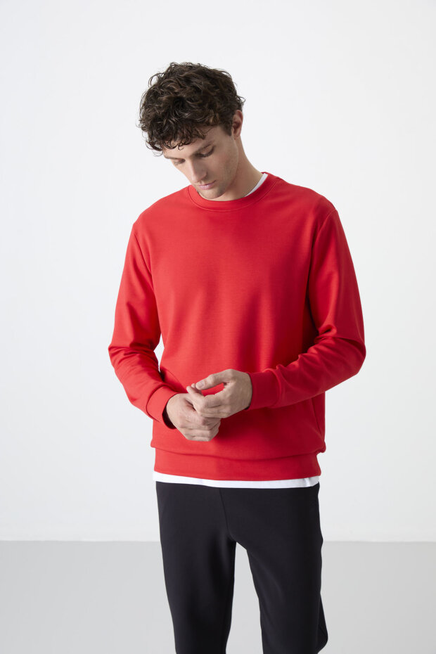 Kırmızı Basic O Yaka Rahat Form Erkek Sweatshirt - 88053 - 6