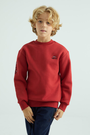 Kırmızı Basic O Yaka Standart Kalıp Erkek Çocuk Sweatshirt - 10990 