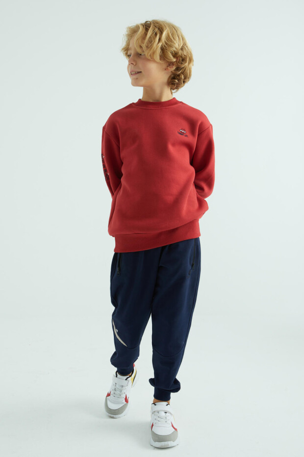 Kırmızı Basic O Yaka Standart Kalıp Erkek Çocuk Sweatshirt - 10990