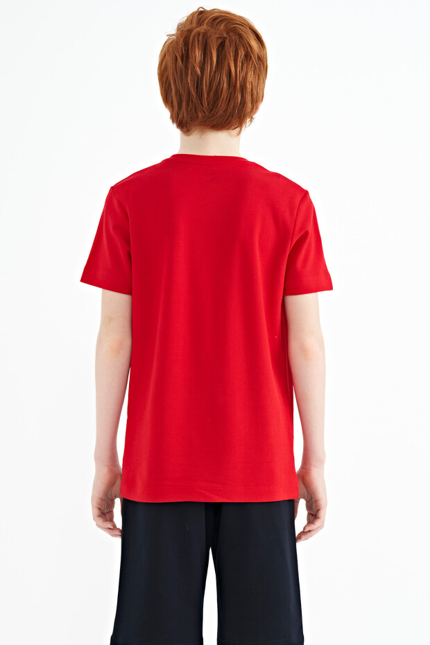 Kırmızı Baskı Detaylı O Yaka Standart Kalıp Erkek Çocuk T-Shirt - 11145 - 8