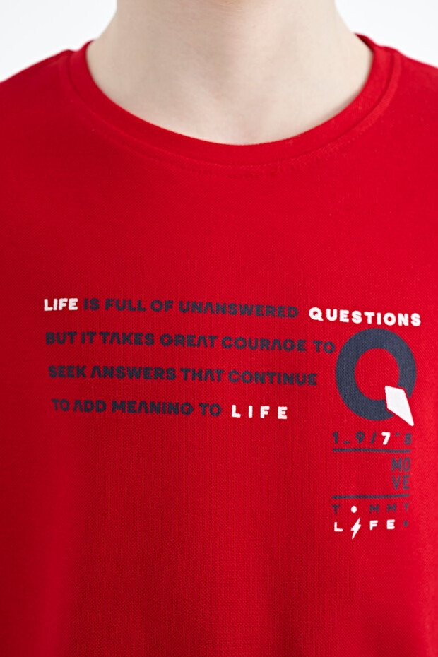 Kırmızı Baskı Detaylı O Yaka Standart Kalıp Erkek Çocuk T-Shirt - 11145 - 3