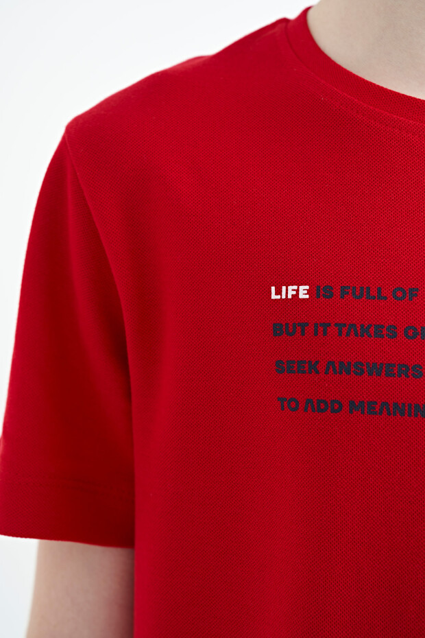 Kırmızı Baskı Detaylı O Yaka Standart Kalıp Erkek Çocuk T-Shirt - 11145 - 5