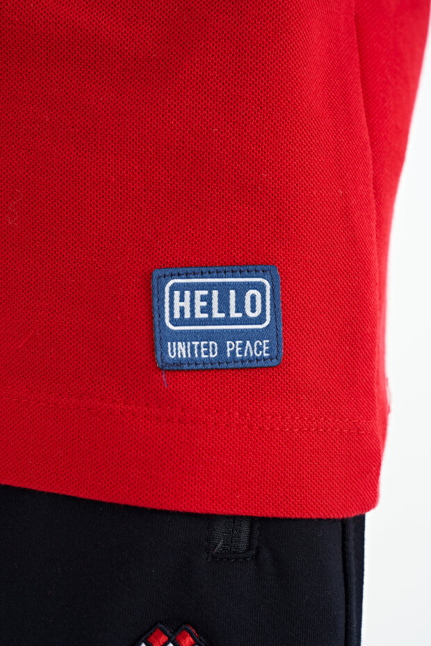 Kırmızı Baskı Detaylı O Yaka Standart Kalıp Erkek Çocuk T-Shirt - 11145 - 7