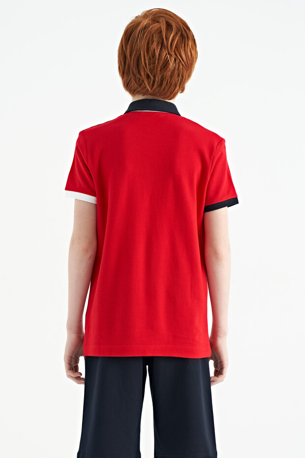 Kırmızı Baskı Detaylı Pola Yaka Standart Kalıp Erkek Çocuk T-Shirt - 11161