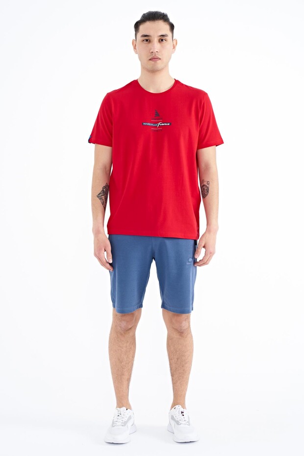 Kırmızı Baskılı O Yaka Standart Kalıp Erkek T-shirt - 88212