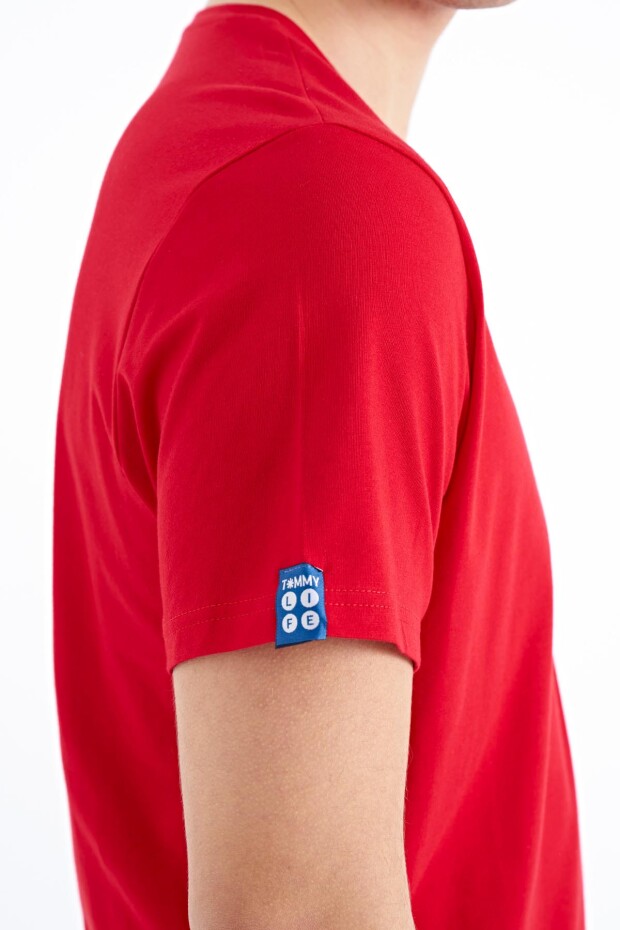 Kırmızı Baskılı O Yaka Standart Kalıp Erkek T-shirt - 88212