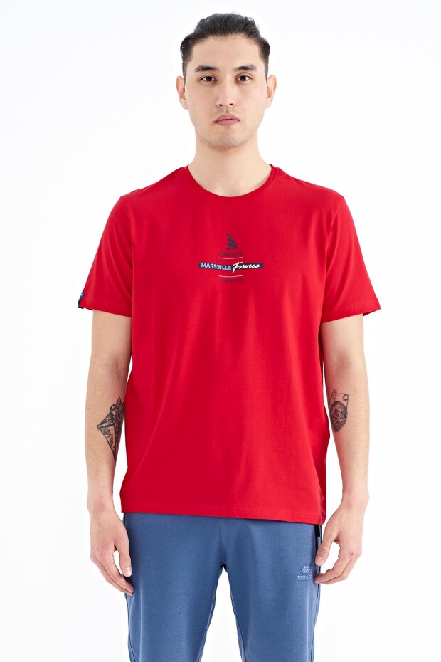 Kırmızı Baskılı O Yaka Standart Kalıp Erkek T-shirt - 88212