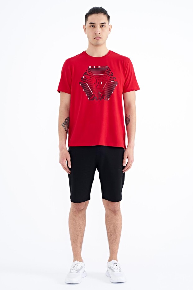Kırmızı Desen Baskılı Standart Kalıp Erkek T-shirt - 88231