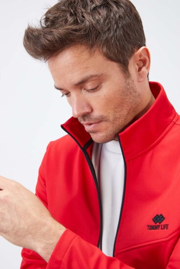 Kırmızı Fermuarlı Dik Yaka Su ve Rüzgar Geçirmez Softshell Erkek Mont - 88050 - TOMMYLIFE (1)