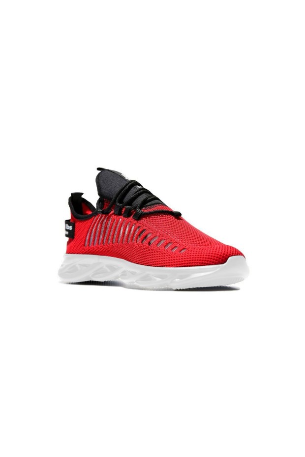 Kırmızı Fileli Lastik Bağcıklı Yüksek Taban Erkek Spor Ayakkabı - 89060