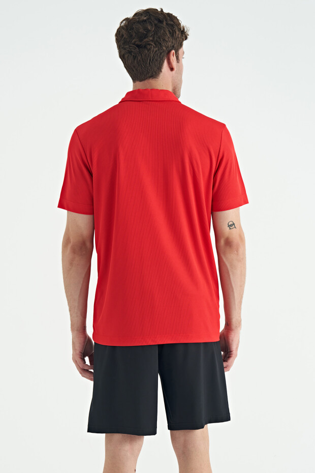 Kırmızı Garni Detaylı Polo Yaka Standart kalıp Aktif Spor Erkek T-Shirt - 88250