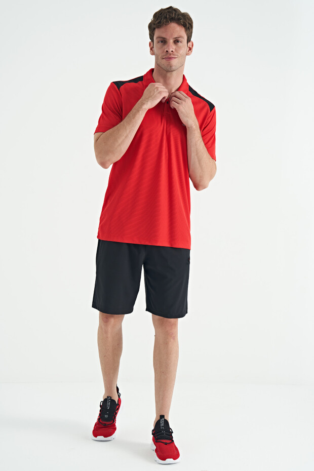 Kırmızı Garni Detaylı Polo Yaka Standart kalıp Aktif Spor Erkek T-Shirt - 88250
