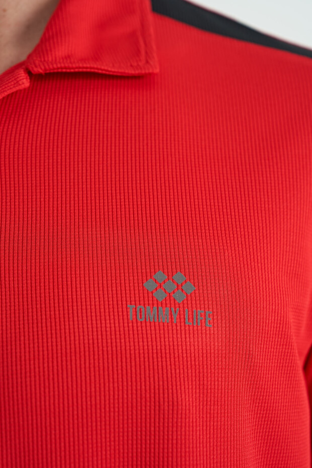 Kırmızı Garni Detaylı Polo Yaka Standart kalıp Aktif Spor Erkek T-Shirt - 88250