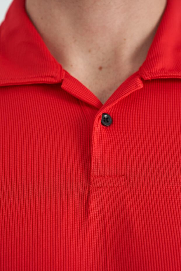 Kırmızı Garni Detaylı Polo Yaka Standart kalıp Aktif Spor Erkek T-Shirt - 88250