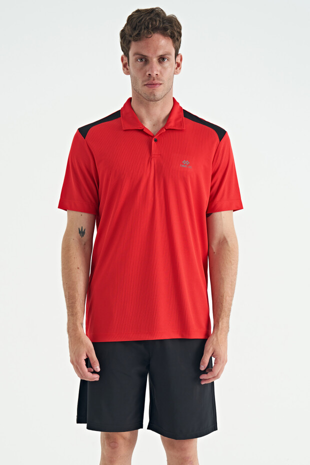 Kırmızı Garni Detaylı Polo Yaka Standart kalıp Aktif Spor Erkek T-Shirt - 88250