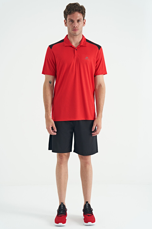 Kırmızı Garni Detaylı Polo Yaka Standart kalıp Aktif Spor Erkek T-Shirt - 88250