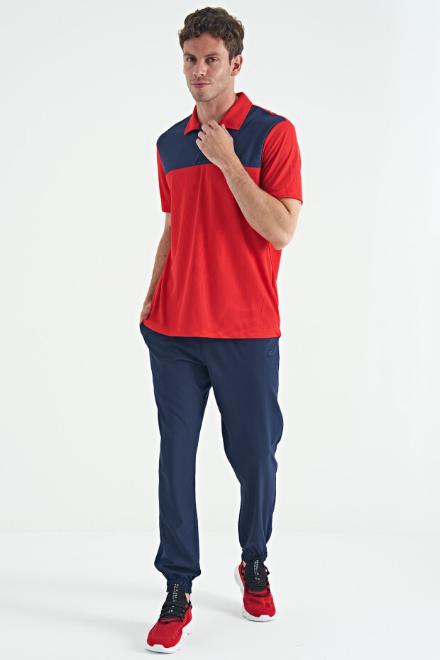 Kırmızı Garni Detaylı Polo Yaka Standart Kalıp Aktif Spor Erkek T-Shirt - 88251