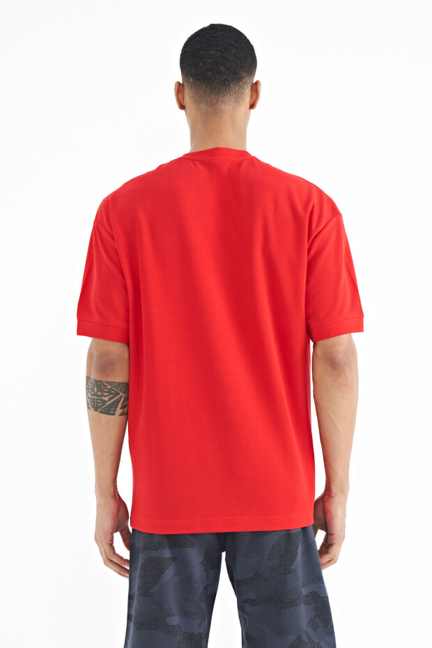 Kırmızı Gizli Cep Detaylı Baskılı Oversize Erkek T-shirt - 88244