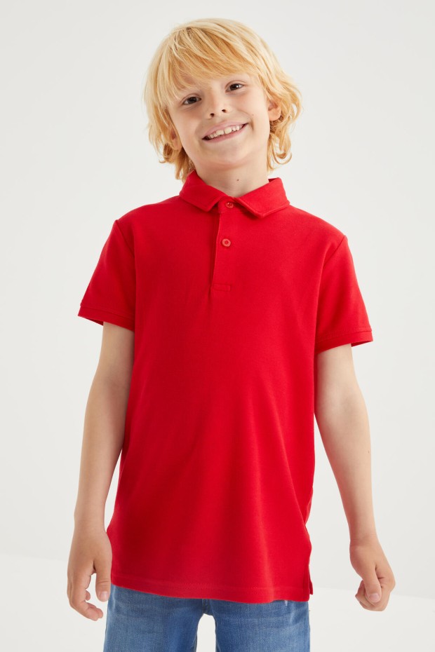 Kırmızı Klasik Kısa Kollu Polo Yaka Erkek Çocuk T-Shirt - 10962