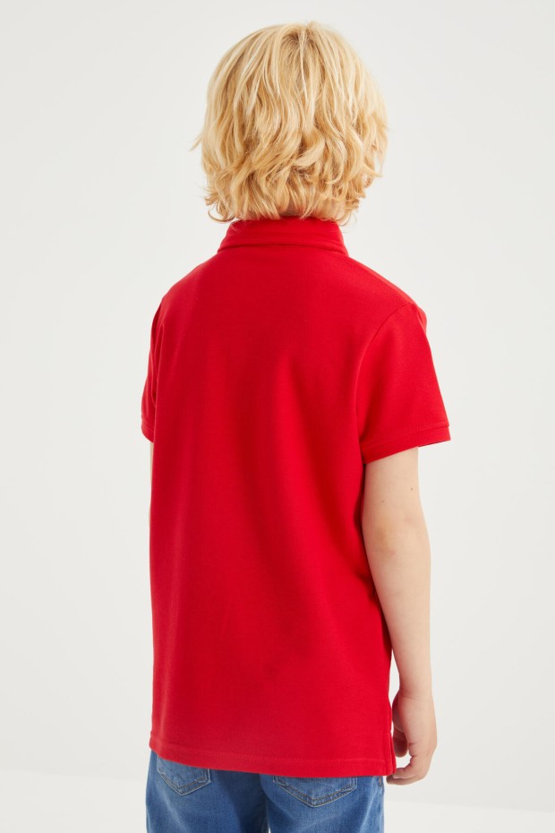 Kırmızı Klasik Kısa Kollu Polo Yaka Erkek Çocuk T-Shirt - 10962