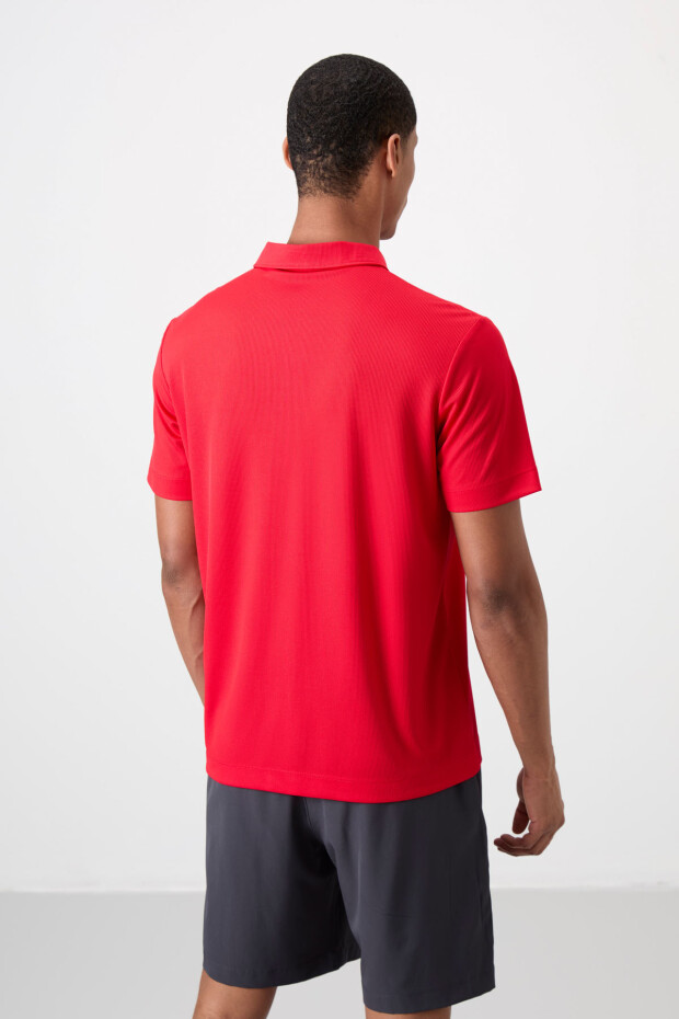 Kırmızı Logo Baskılı Standart Kalıp Polo Yaka Aktif Spor Erkek T-Shirt - 88252 - 5