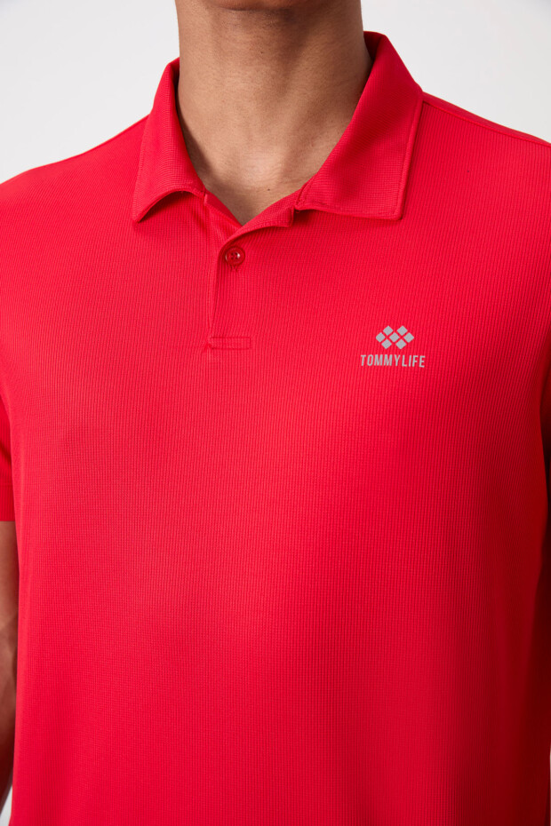 Kırmızı Logo Baskılı Standart Kalıp Polo Yaka Aktif Spor Erkek T-Shirt - 88252 - 3
