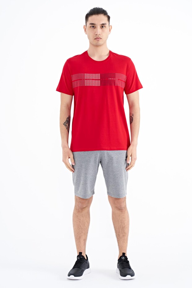 Kırmızı Minimal Yazı Baskılı Standart Kalıp Erkek T-shirt - 88182