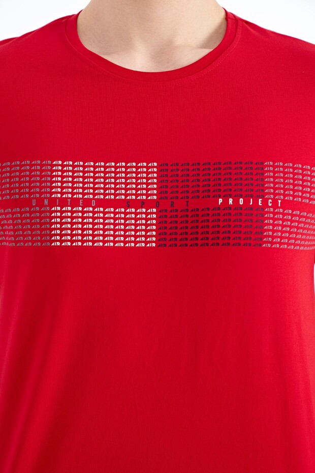 Kırmızı Minimal Yazı Baskılı Standart Kalıp Erkek T-shirt - 88182