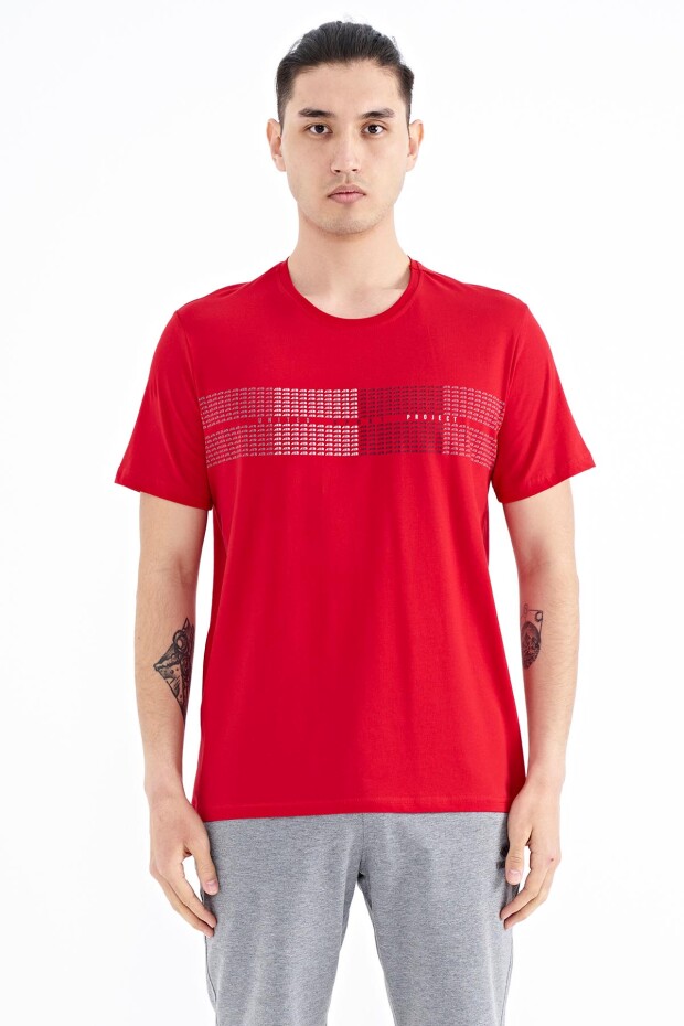 Kırmızı Minimal Yazı Baskılı Standart Kalıp Erkek T-shirt - 88182