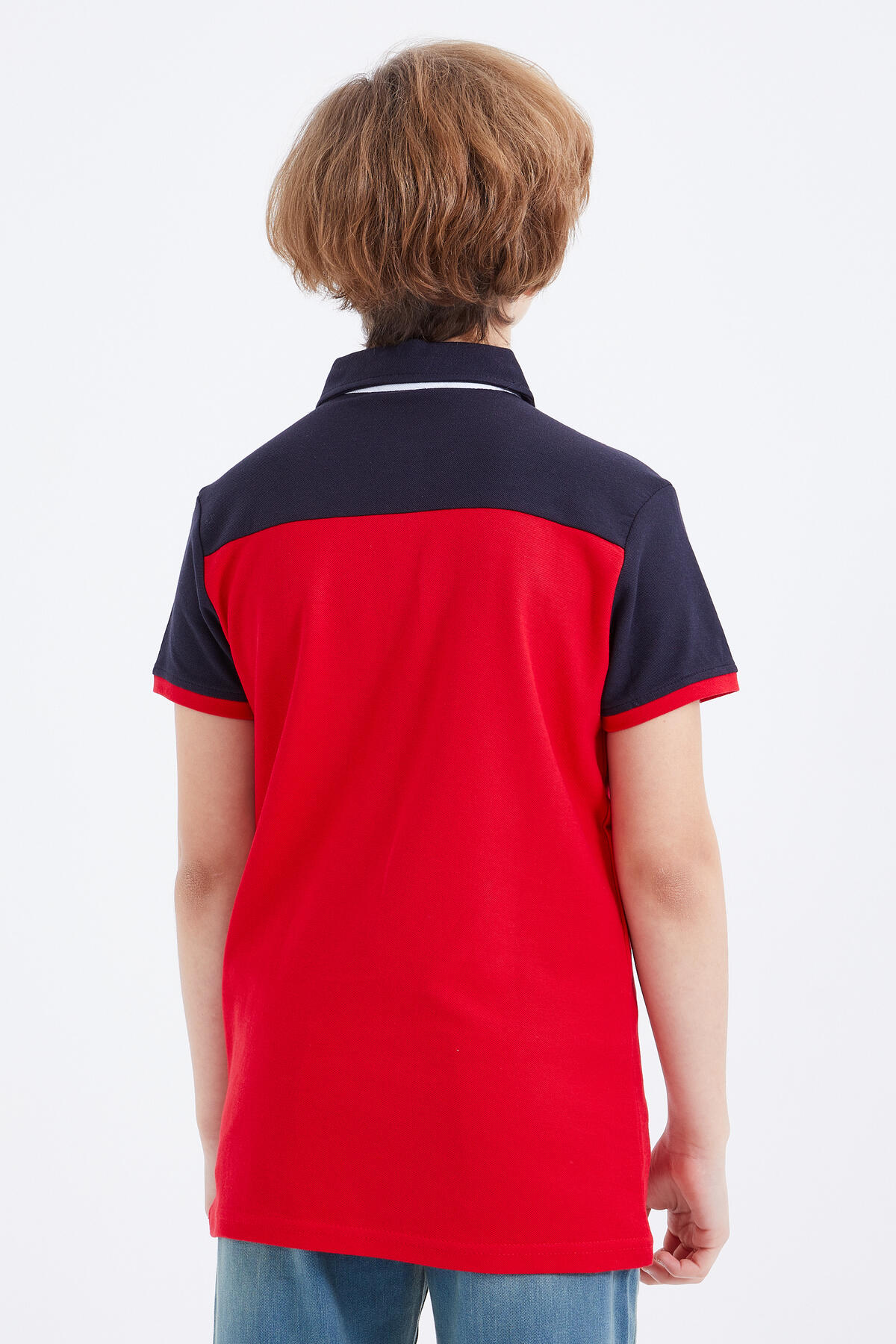 Kırmızı Nakış Detaylı Kısa Kollu Polo Yaka Erkek Çocuk T-Shirt - 10906