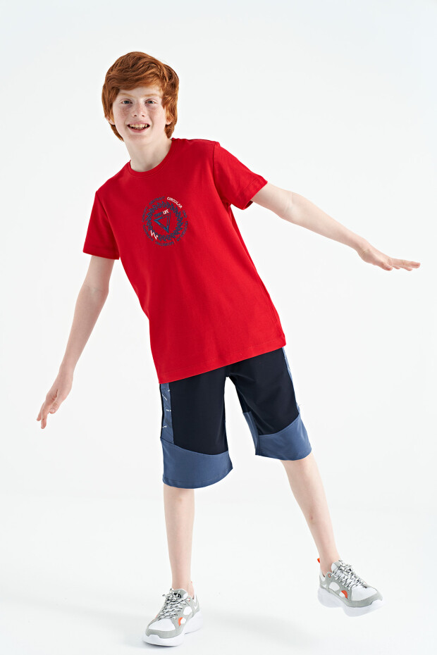 Kırmızı Nakış İşleme Detaylı O Yaka Standart Kalıp Erkek Çocuk T-Shirt - 11115 - 6