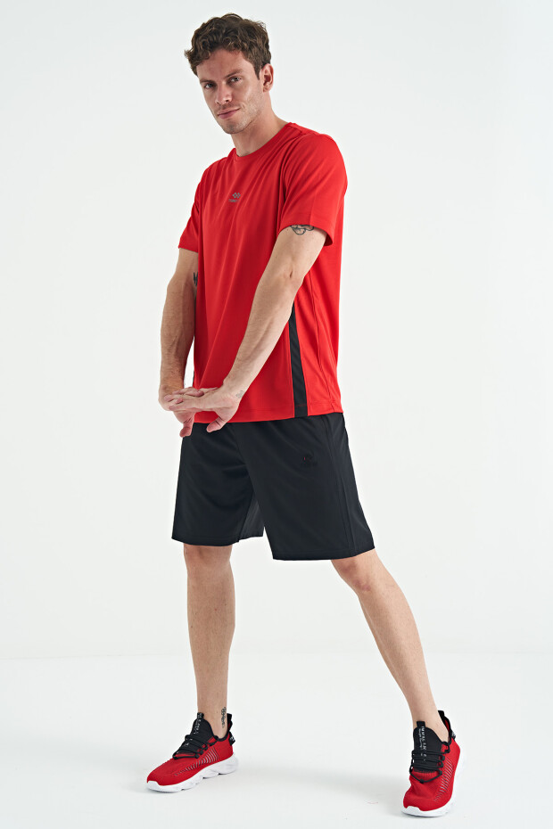 Kırmızı O Yaka Standart Kalıp Biyeli Aktif Spor Erkek T-Shirt - 88254