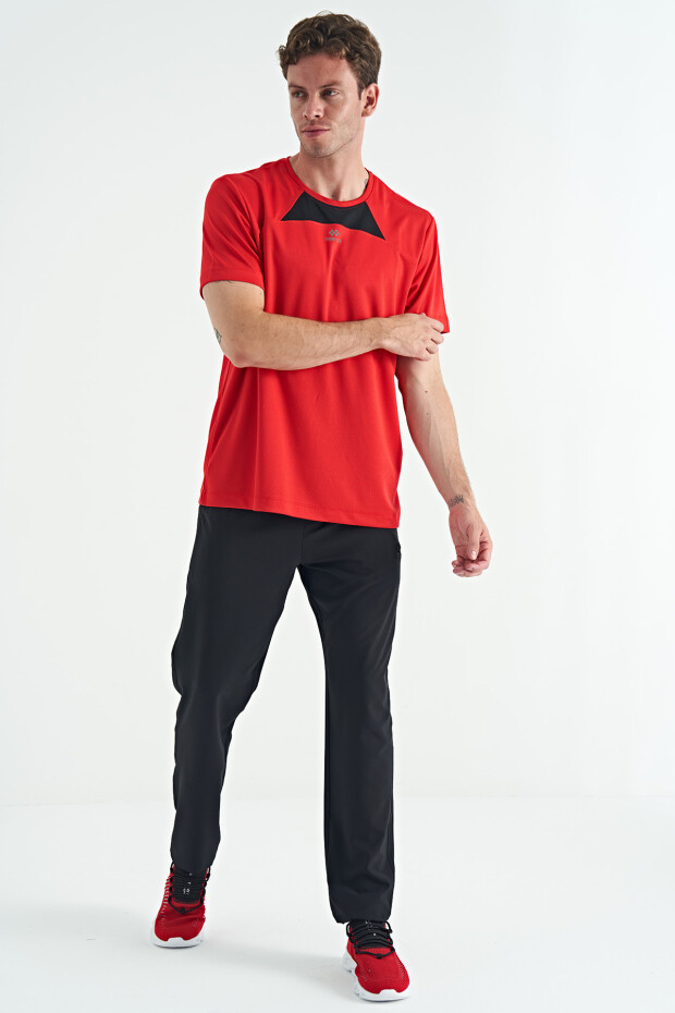 Kırmızı O Yaka Standart Kalıp Garni Detaylı Aktif Spor Erkek T-Shirt - 88253