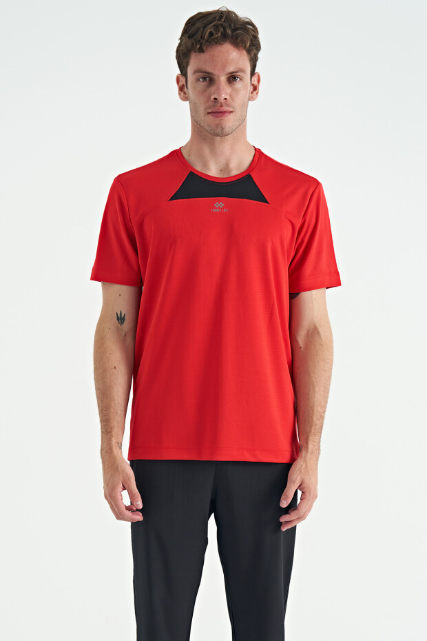 Kırmızı O Yaka Standart Kalıp Garni Detaylı Aktif Spor Erkek T-Shirt - 88253