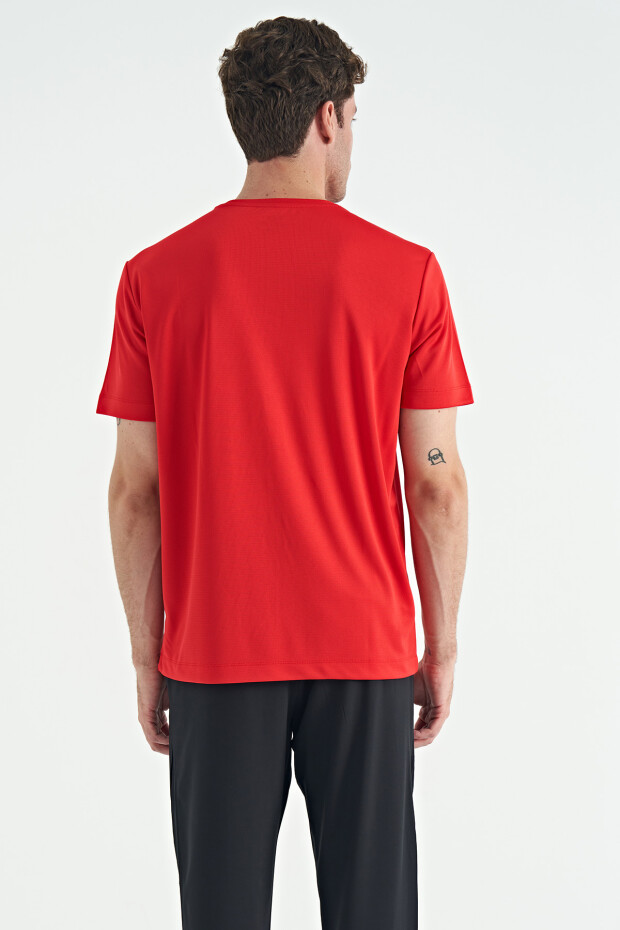 Kırmızı O Yaka Standart Kalıp Garni Detaylı Aktif Spor Erkek T-Shirt - 88253