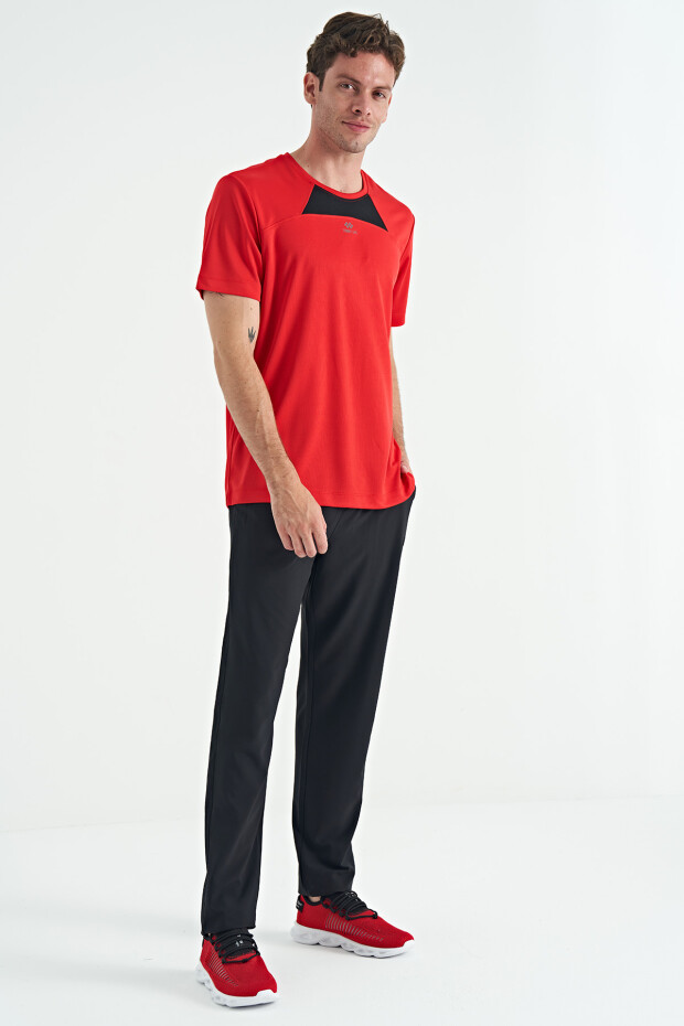 Kırmızı O Yaka Standart Kalıp Garni Detaylı Aktif Spor Erkek T-Shirt - 88253